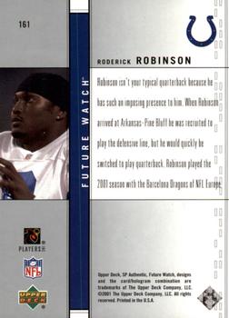 2001 SP Authentic #161 Roderick Robinson Back