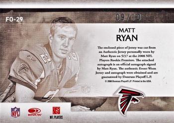 2008 Leaf Rookies & Stars - Freshman Orientation Materials Jersey Autographs Prime #FO-29 Matt Ryan Back