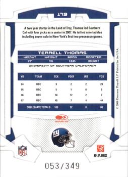 2008 Leaf Rookies & Stars - Gold Retail #179 Terrell Thomas Back