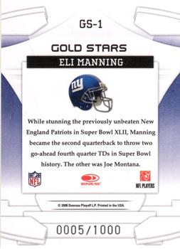 2008 Leaf Rookies & Stars - Gold Stars #GS-1 Eli Manning Back