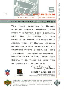 2001 SP Game Used Edition #107 Quincy Morgan Back