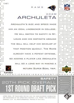 2001 SP Game Used Edition #141 Adam Archuleta Back