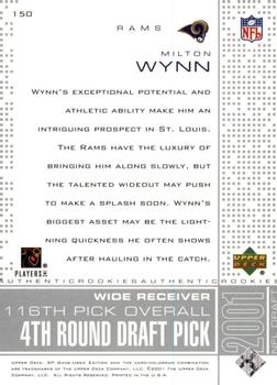 2001 SP Game Used Edition #150 Milton Wynn Back