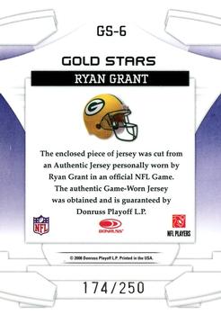 2008 Leaf Rookies & Stars - Gold Stars Materials #GS-6 Ryan Grant Back