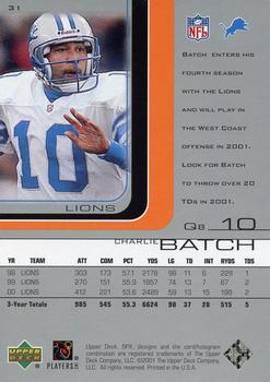 2001 SPx #31 Charlie Batch Back