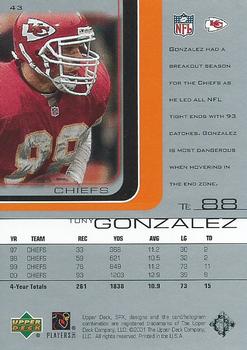 2001 SPx #43 Tony Gonzalez Back