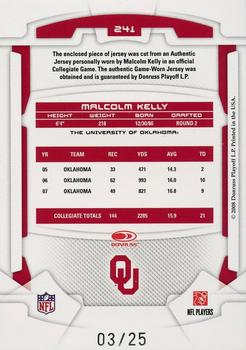 2008 Leaf Rookies & Stars - Rookie Jersey Jumbo Swatch College #241 Malcolm Kelly Back