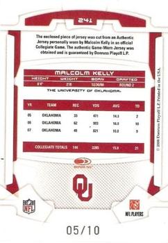 2008 Leaf Rookies & Stars - Rookie Jersey Jumbo Swatch College Gold #241 Malcolm Kelly Back