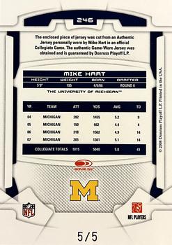 2008 Leaf Rookies & Stars - Rookie Jersey Jumbo Swatch College Gold #246 Mike Hart Back