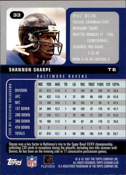 2001 Stadium Club #33 Shannon Sharpe Back