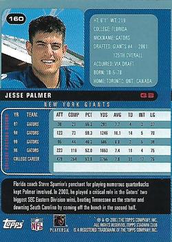 2001 Stadium Club #160 Jesse Palmer Back