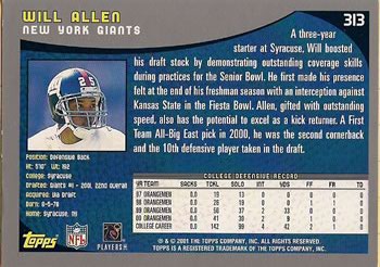2001 Topps #313 Will Allen Back