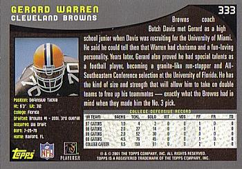 2001 Topps #333 Gerard Warren Back
