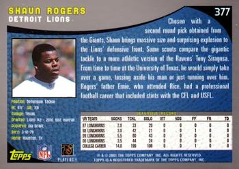 2001 Topps #377 Shaun Rogers Back