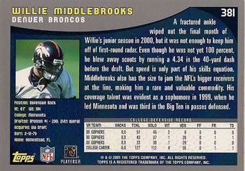 2001 Topps #381 Willie Middlebrooks Back