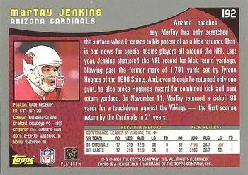2001 Topps #192 MarTay Jenkins Back