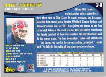 2001 Topps #341 Nate Clements Back