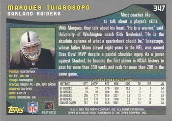 2001 Topps #347 Marques Tuiasosopo Back