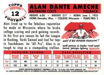 2001 Topps Archives Reserve #2 Alan Ameche Back