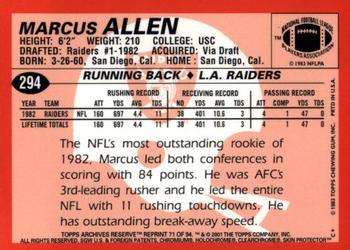 2001 Topps Archives Reserve #71 Marcus Allen Back