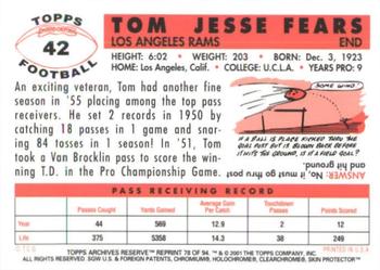 2001 Topps Archives Reserve #78 Tom Fears Back