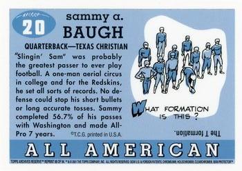 2001 Topps Archives Reserve #88 Sammy Baugh Back