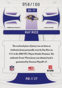 2008 Leaf Rookies & Stars Longevity - Dress for Success Jerseys #DS-17 Ray Rice Back