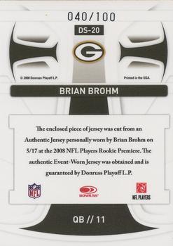 2008 Leaf Rookies & Stars Longevity - Dress for Success Jerseys #DS-20 Brian Brohm Back