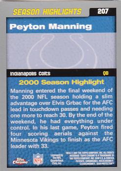 2001 Topps Chrome #207 Peyton Manning Back
