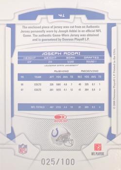 2008 Leaf Rookies & Stars Longevity - Materials Sapphire #41 Joseph Addai Back