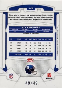 2008 Leaf Rookies & Stars - Longevity Gold #115 Eli Manning Back