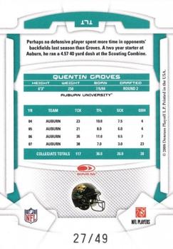 2008 Leaf Rookies & Stars - Longevity Gold #171 Quentin Groves Back