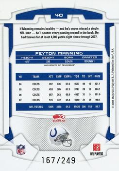 2008 Leaf Rookies & Stars - Longevity Silver #40 Peyton Manning Back