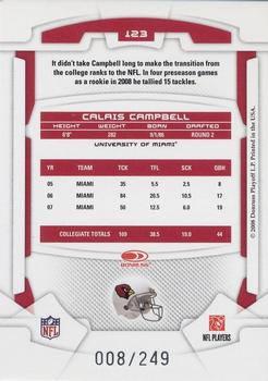 2008 Leaf Rookies & Stars - Longevity Silver #123 Calais Campbell Back