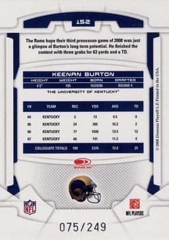 2008 Leaf Rookies & Stars - Longevity Silver #152 Keenan Burton Back