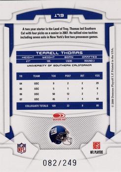 2008 Leaf Rookies & Stars - Longevity Silver #179 Terrell Thomas Back