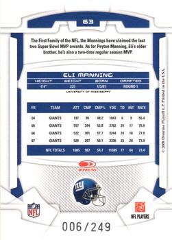2008 Leaf Rookies & Stars - Longevity Silver #63 Eli Manning Back