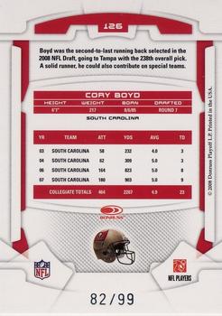2008 Leaf Rookies & Stars - Longevity Silver Holofoil #126 Cory Boyd Back