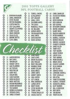 2001 Topps Gallery #NNO Checklist Front