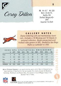 2001 Topps Gallery #8 Corey Dillon Back