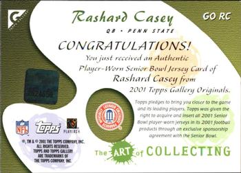 2001 Topps Gallery - Originals Relics #GO RC Rashard Casey Back