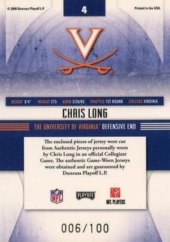 2008 Playoff Absolute Memorabilia - College Materials #4 Chris Long Back