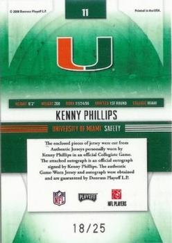 2008 Playoff Absolute Memorabilia - College Materials Autographs #11 Kenny Phillips Back