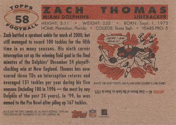 2001 Topps Heritage #58 Zach Thomas Back