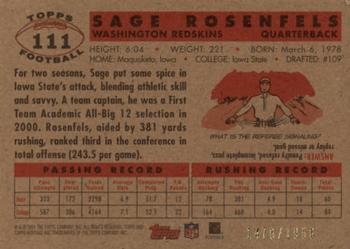 2001 Topps Heritage #111 Sage Rosenfels Back