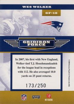 2008 Playoff Absolute Memorabilia - Gridiron Force #GF-18 Wes Welker Back