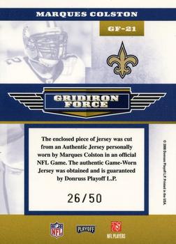 2008 Playoff Absolute Memorabilia - Gridiron Force Material Prime #GF-21 Marques Colston Back