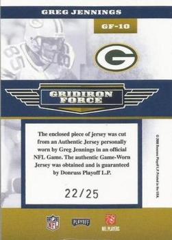 2008 Playoff Absolute Memorabilia - Gridiron Force Material Prime Jersey Number #GF-10 Greg Jennings Back