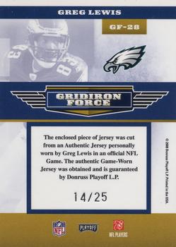 2008 Playoff Absolute Memorabilia - Gridiron Force Material Prime Position #GF-28 Greg Lewis Back
