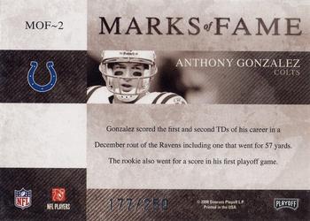 2008 Playoff Absolute Memorabilia - Marks of Fame #MOF-2 Anthony Gonzalez Back